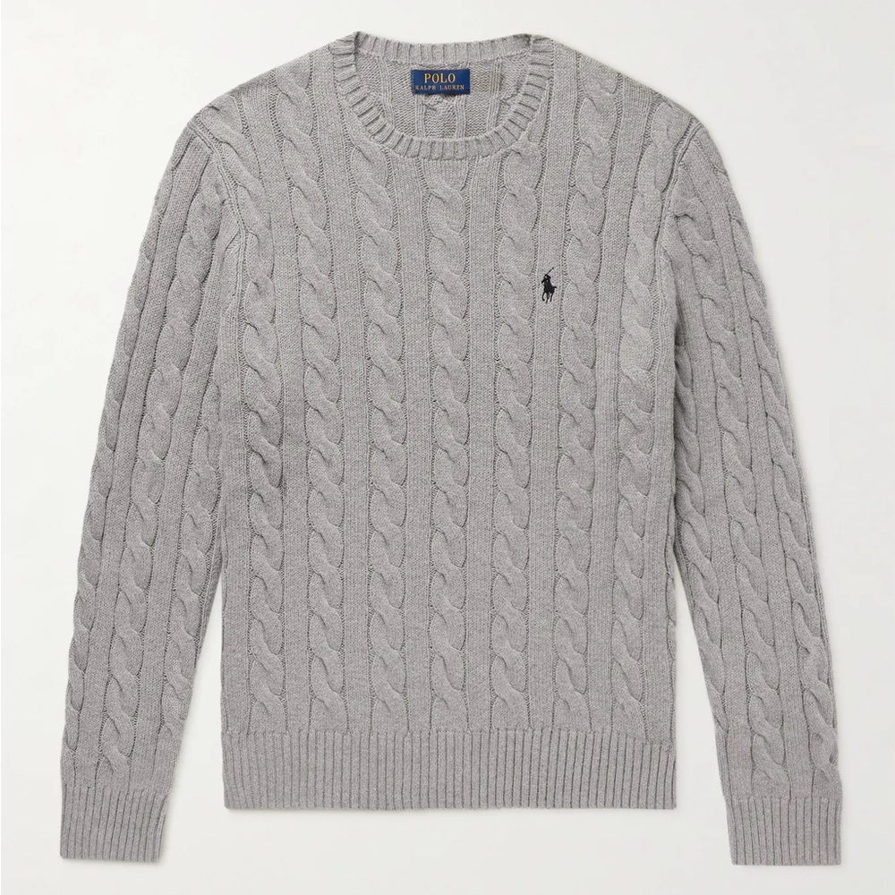 Ralph Lauren Light Gray Cable-Knit Crewneck Sweater